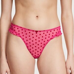 Victoria's Secret Tease High-Leg Scoop Thong Panty Pink Hearts Large NEW